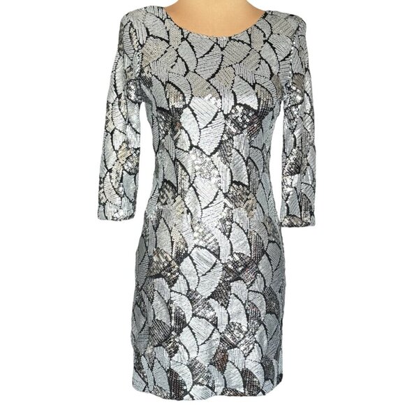 NWT Body Language Paris Sequin Mini Dress Sz.S Silver Cocktail Formal Coquette - Picture 13 of 13